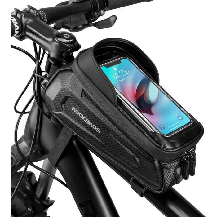 Support telephone velo moto porte téléphone vélo trottinette électrique, 2  en 1 sacoche velo guidon avant sac cadre VTT avec écran tactile et