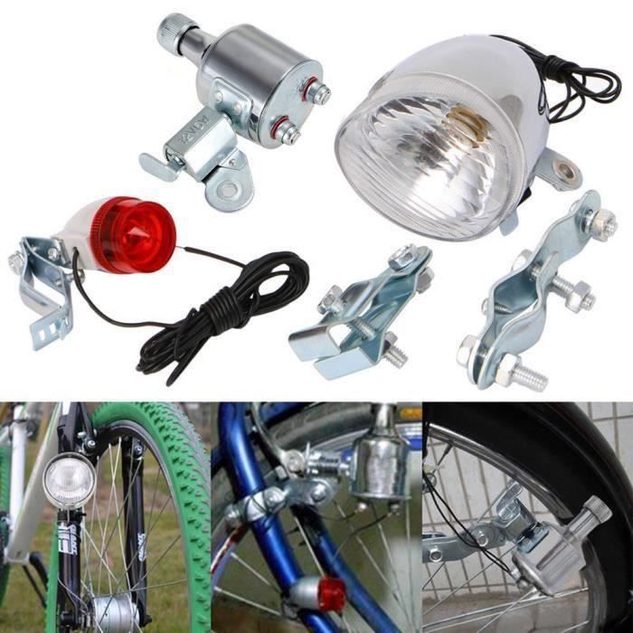 Kit éclairage Vélo Dynamo - Feu Arrière 6V 3W - Alimenté Par Friction Sur La Roue - Sans Piles