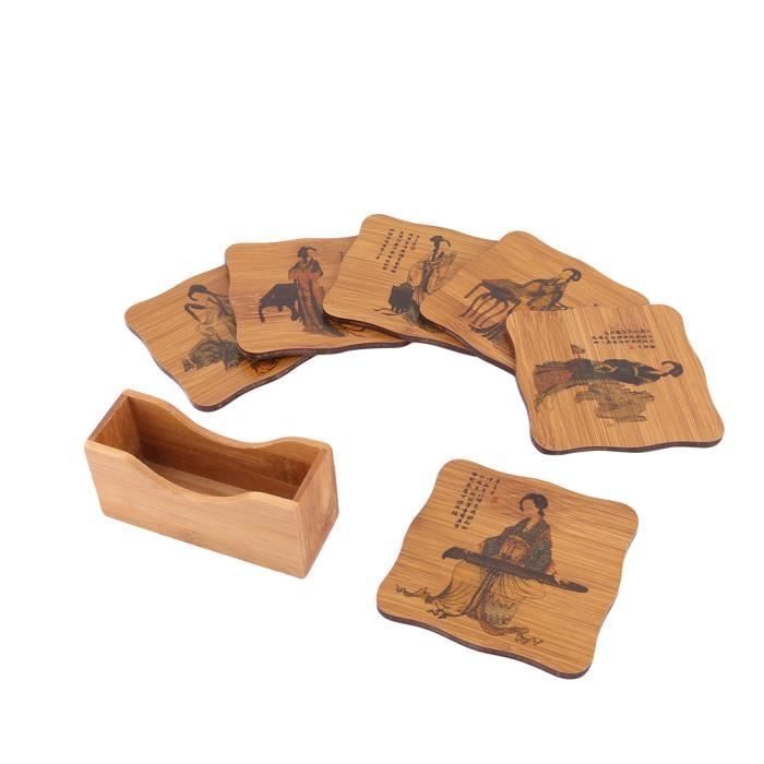 Accueil Caractere Bambou Cuillere Imprimer Bol Gobelet Coaster Mat Pad Brun 9 5 X 9 5 Cm Set Cdiscount Maison