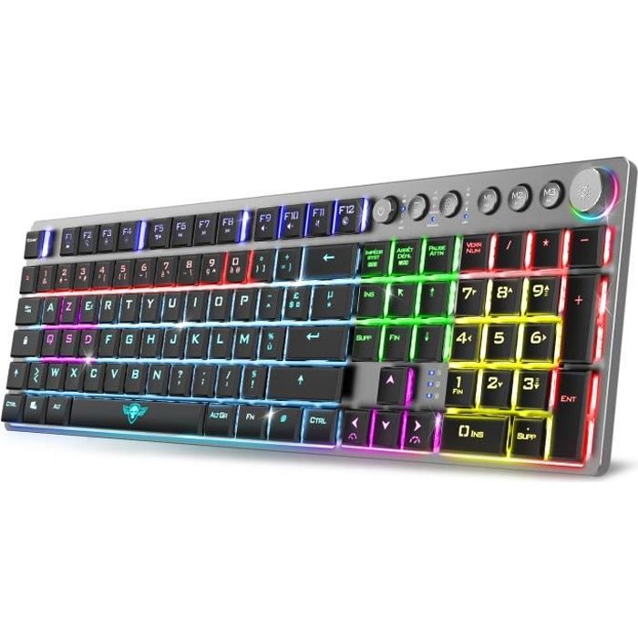 Spirit Of Gamer XPERT K1500, Clavier Gamer Mecanique Sans Fil & Bluetooth, Clavier Gaming RGB en Aluminum Azerty Français