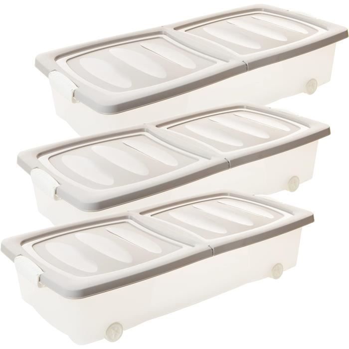 2friends lot de 3 boîtes de rangement sous lit avec roulettes (32 litres), boîte de rangement en plastique transparent avec roul96