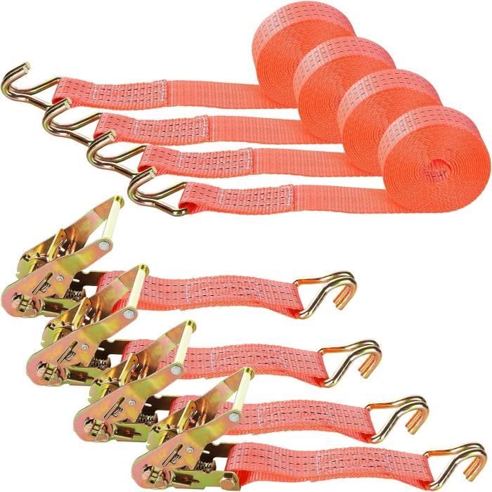 Lot De 4 Sangles à Cliquet Réfléchissantes 4 M – Nylon Résistant, Crochets, Charge 65 Kg – Pour Tente, Camping, Suspension