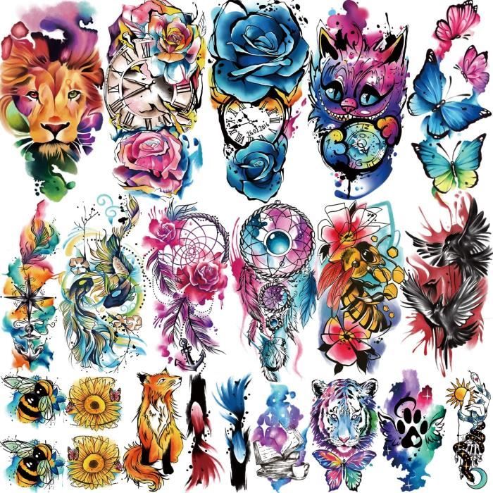 5 Feuilles De Tatouages Temporaires Motif Animal - Demi-bras, étanches, Longue Durée - Neuf Sous Blister