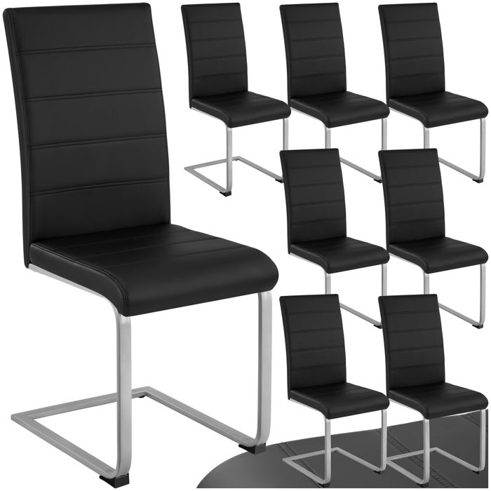 Chaise - TECTAKE - Lot de 8 chaises BETTINA rembourrées en cuir synthétique dossier ergonomique 41 x 52 x 99 cm - Noir