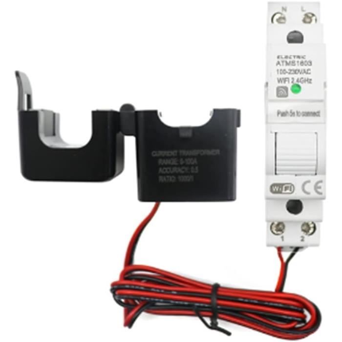 Compteur Électrique Monophasé DIN Rail - LCD Rétroéclairé - 5(80)A, 230V, 50Hz - Mesure Tension, Courant, Puissance, KWh - 2Pôles - Sans Fonction Remise à Zéro