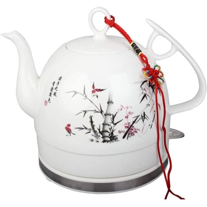 RSBFER Bouilloire Émail Vintage Floral – Théière 1.1L Chauffage Rapide, Poignée Porcelaine Anti-Brûlure, Sans Sifflet, Blanche Élégante Pour Induction & Gaz