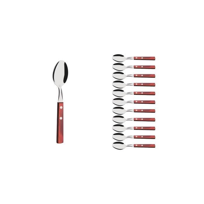 TRAMONTINA Cuillère à café/dessert en Technobois, 12pcs, Inox et bois, Rouge