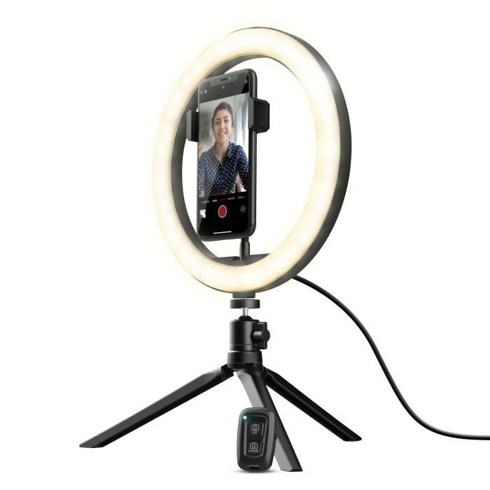 Trust Maku LED Ring Light 10” avec Trépied, Support de Téléphone et Télécommande pour Selfie, TikTok, YouTube
