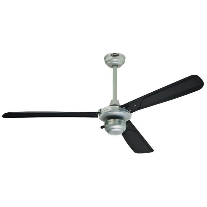 Ventilateur de plafond Westinghouse Mountain Gale 72422 - 132 cm finition argent avec pales noires.Le ventilateur de plafond