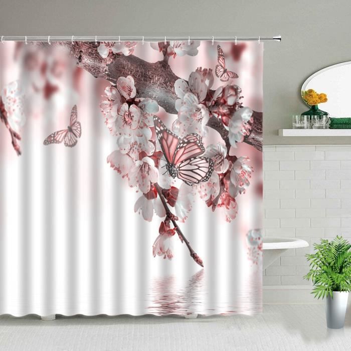 Ensemble de rideau de douche imprimé parfum et fleur de luxe avec crochets, rideau de bain imperméable, couvercle de toilette en polymères, HODecor, 4 pièces  15