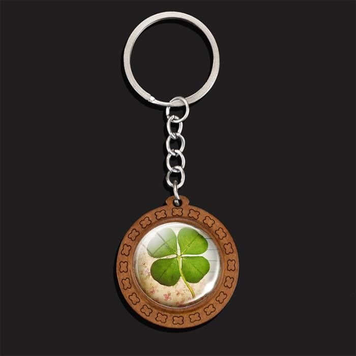 Porte-clés Trèfle Feuille Vert - Métal Argenté - Pendentif Charm - Neuf Avec étiquettes