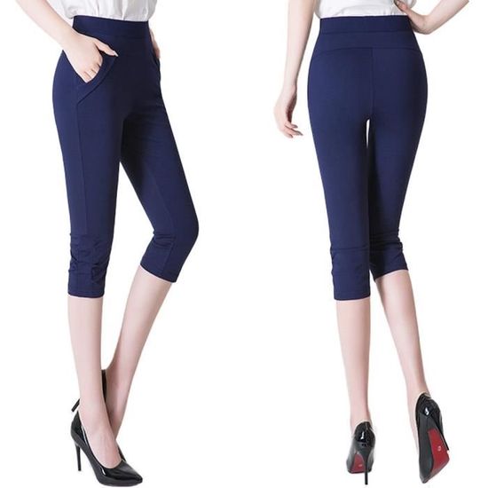 Pantacourt Femme Grande Taille Taille Haute Elastique Couleur Bleu Marine Bleu marine Cdiscount Pret a Porter