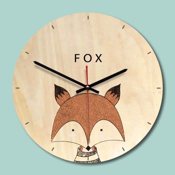 Renard Horloge Murale en Bois Decoration Maison Ornement pour Chambre Enfant Cafe Cdiscount Maison