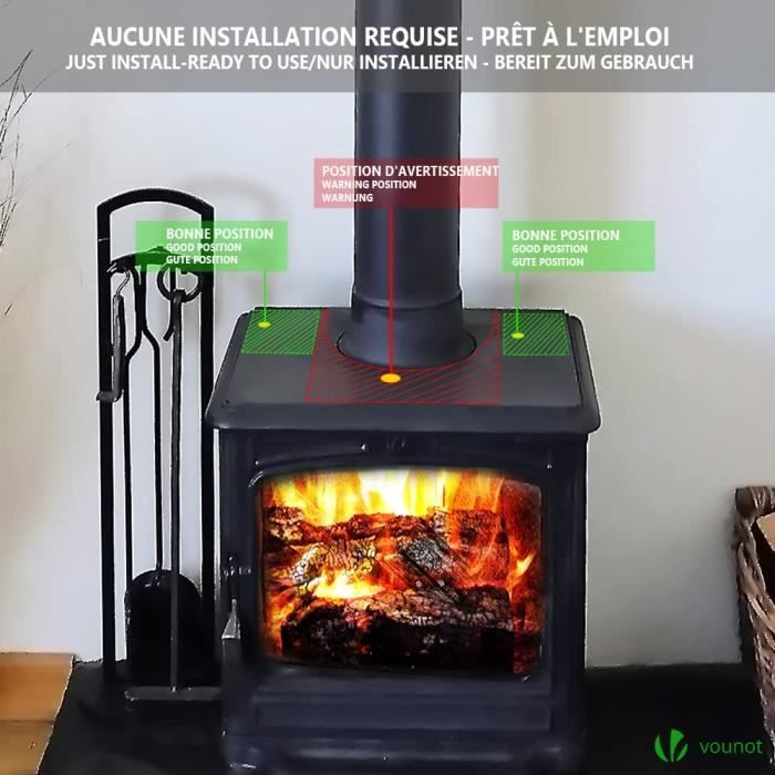 Ventilateur Poêle à Bois 4 Lames Ventilateur Cheminée Appareil de Chauffage  Alimenté Fixé sur le Tuyau de Cheminée