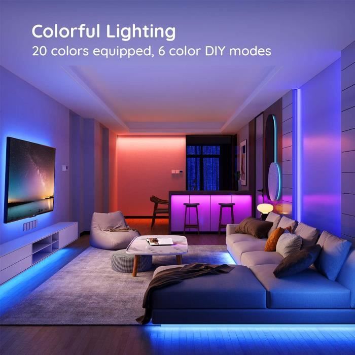 Ruban Led 20M, Led Chambre Bluetooth Bande Led RGB Lumineuse Flexible  Multicolore avec App Contrôle y Télécommande, Utilisé pour la Décoration de  Maison de Chambre à Coucher : : Luminaires et Éclairage