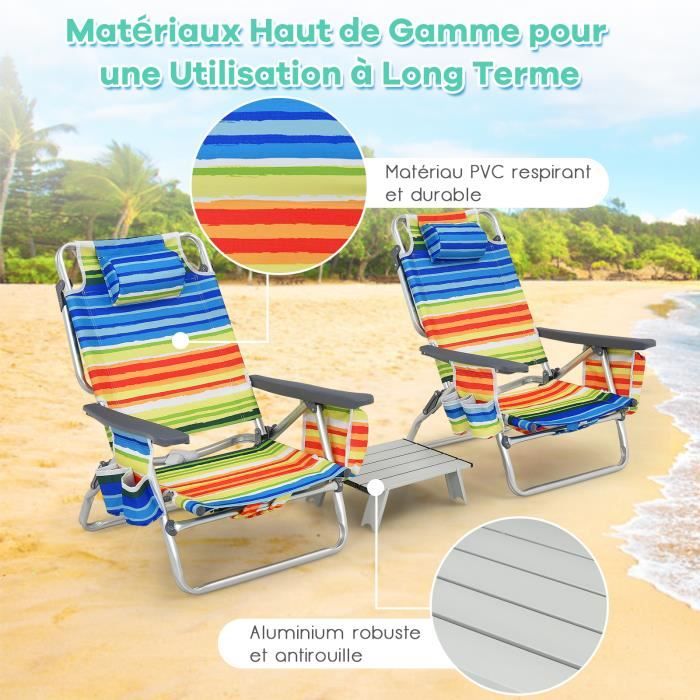Chaise De Camping Pliante Et Inclinable WEJOY Avec Repose-pieds - Dossier Réglable, Sac De Transport Inclus