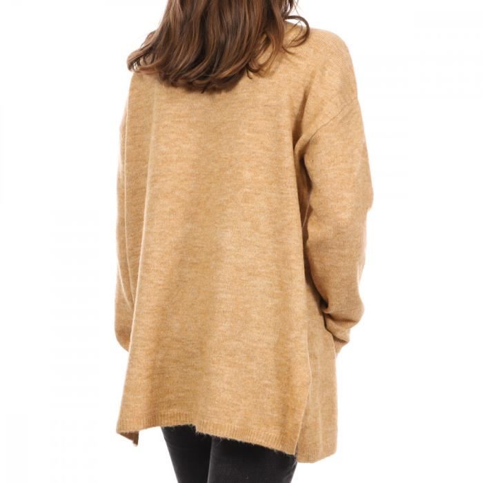 Pull long Femme VERO MODA Plaza Col montant Beige Coupe ample