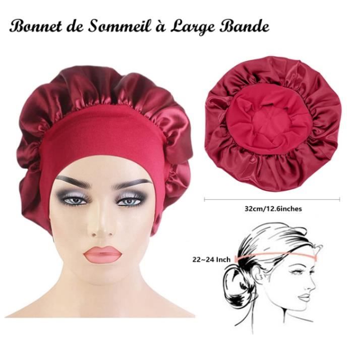 Coolww Bonnet Satin Cheveux Nuit,Chapeaux de Sommeil, Bonnet Nuit  Extensible Large Bande Chapeau Cheveux Nuit pour Femmes Filles Protection  des Cheveux Longs (Noir + Rouge)