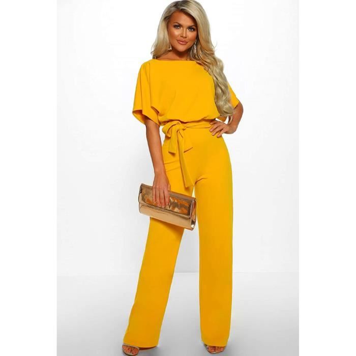 Combinaison Femme Combinaison Couleur Unie Col Rond Manches