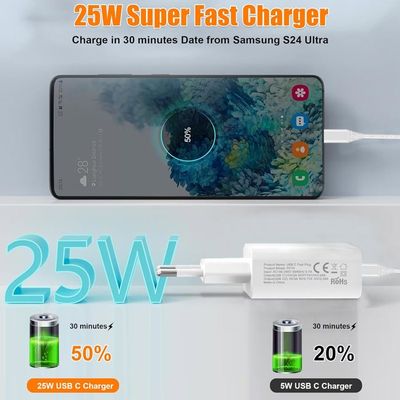 Chargeur Rapide USB-C 25W Avec Câble 1m - Adaptateur Secteur PD, Prise EU, Pour IPhone, IPad Et Appareils Compatibles