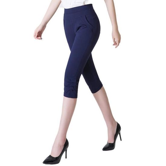 Pantacourt Femme Taille Haute lastique Grande Taille Pantalon 3