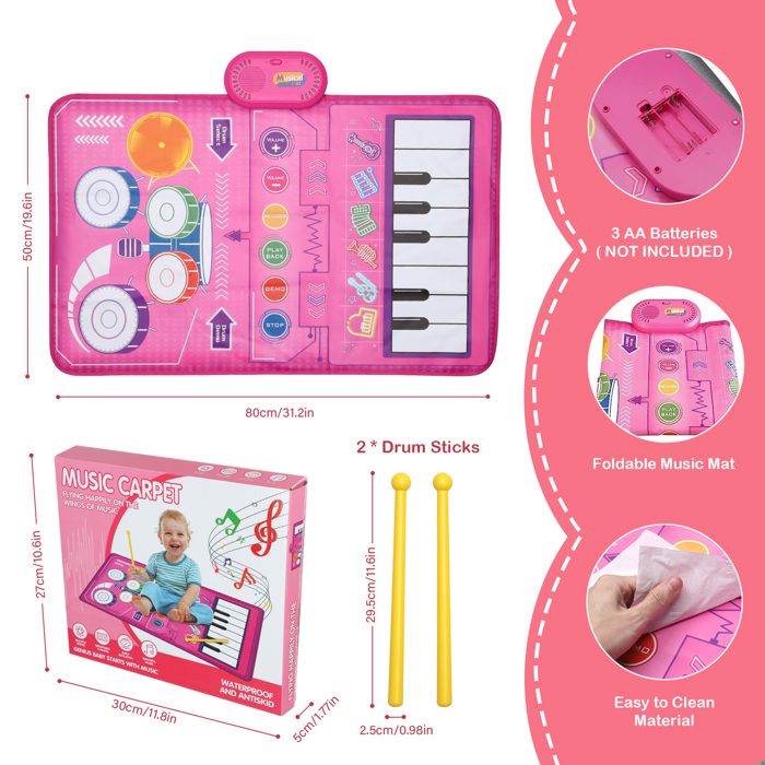 Tapis Musical 2 En 1 Piano Et Tambour Pour Bébé - Jouet Éveil Musical Enfants