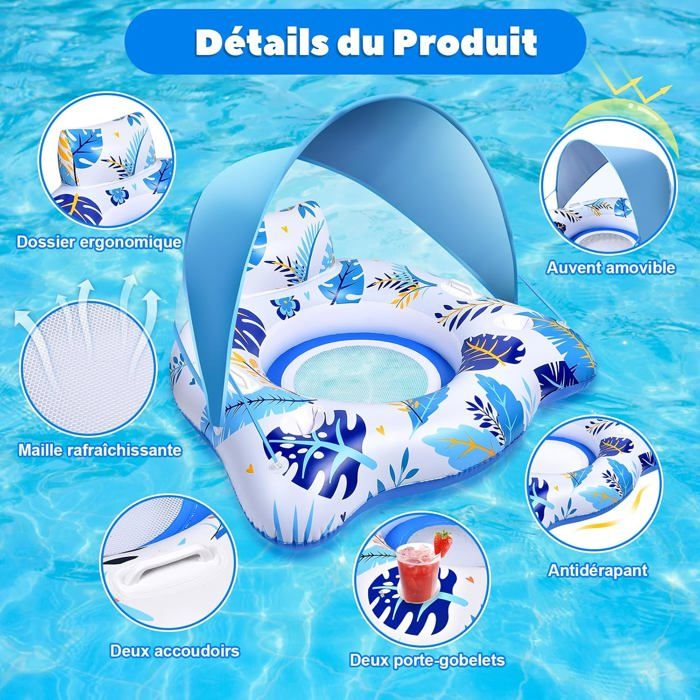 Bouée Piscine Adulte, Bouée Gonflable Piscine Adulte avec Auvent de Protection, Flotteur Piscine Gonflable avec Porte-Gobelet - Jeux - Jouets Bouée Piscine Adulte, Bouée Gonflable Piscine Adulte avec Auvent de Protection, Flotteur Piscine Gonflable avec Porte-Gobelet - Jeux - Jouets