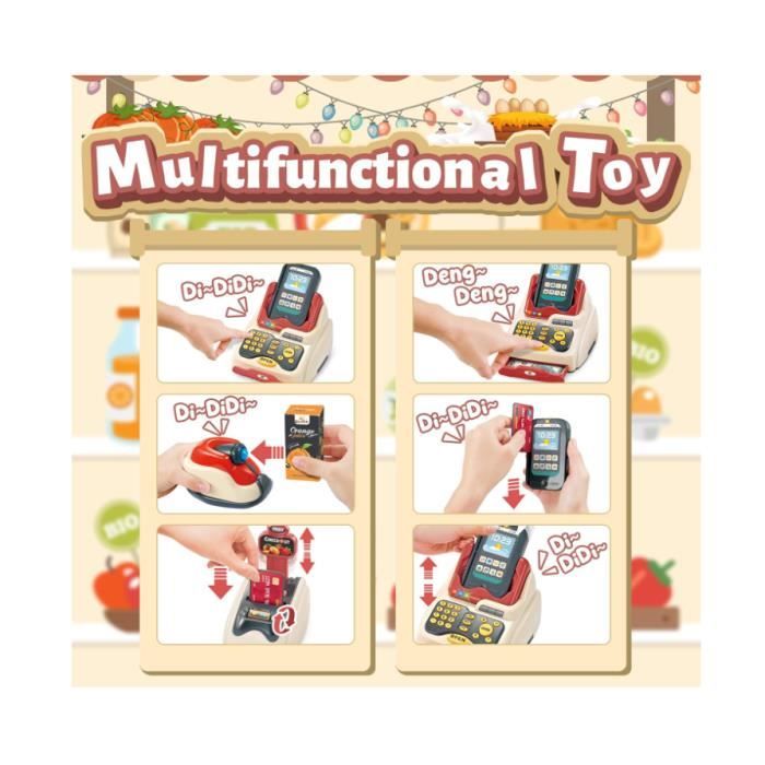 KalaDuck 2 en 1 Caisse Enregistreuse Enfants, 42Pièces Caisse Enregistreuse Jouet avec Scanner, Argent Jouet, Magasin Accessoires et Talkie Walkie, Jeu de Rôle Supermarché Cadeau Enfant (Rose