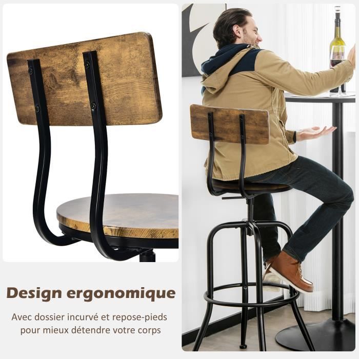 GIANTEX Lot De 2 Tabourets De Bar Rotatives Avec Repose-Pieds Et Siège Rembourré,Style Scandinave GIANTEX Lot De 2 Tabourets De Bar Rotatives Avec Repose-Pieds Et Siège Rembourré,Style Scandinave