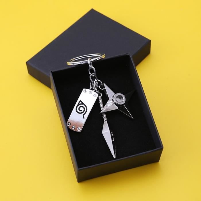03 and box -Porte clés Kunai Shuriken, Logo Konoha, noir, Uzumaki