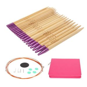 Kit D'aiguilles à Tricoter Circulaires Interchangeables En Bambou - 10 Tailles De 3mm à 6,5mm - Poignée Ergonomique, Sac De Rangement Inclus - 3