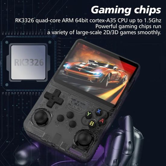 Console Portable R36S - 3,5 Pouces écran IPS - Linux - 40000 Jeux - 128 Go - Noir - RK3326 1,5 GHz