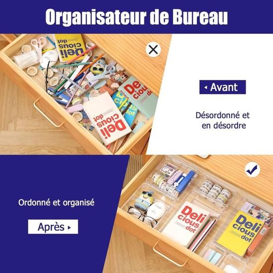 Lot De 25 Organisateurs De Tiroirs En Plastique - 4 Tailles Pour Cosmétiques, Bijoux, Bric-à-brac - Clair/Noir