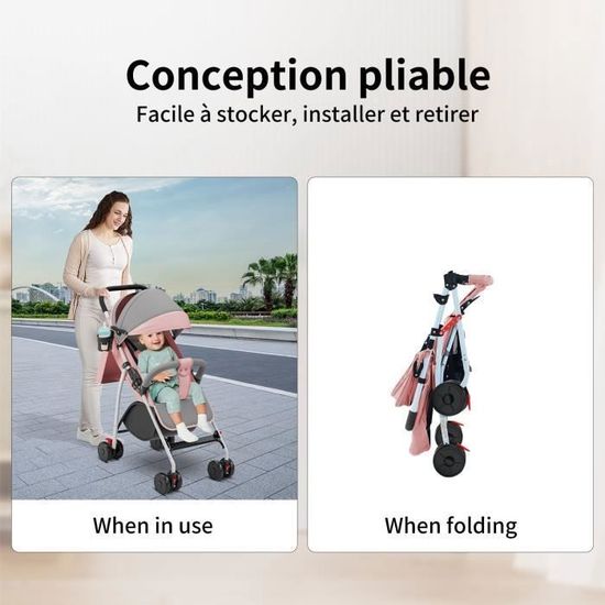 Poussette Canne Compacte XUANYU Pliable Poussette Canne Compacte Voyage - Pliable - 6 Mois à 4 Ans - Jusqu'à 25kg - Gris Poussette Pliable Légère - 12
