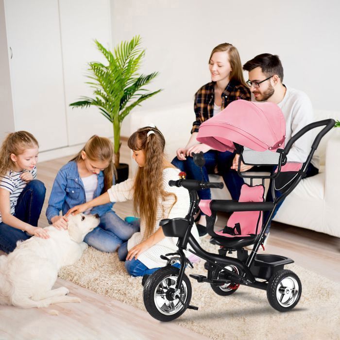 Tricycle Bébé Évolutif Jusqu'À 35 Kg, Velo Bebe pour Les Enfants À Partir de 1 an, Siège Réversible, Pare-Soleil Étendu en Trois Parties(Bleu foncé