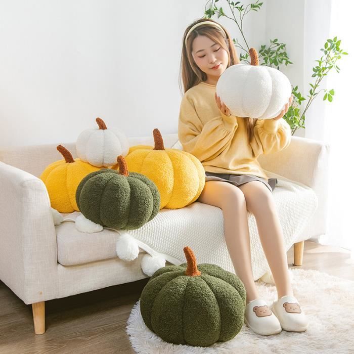 Coussin Décoratif Citrouille En Peluche - Décoration Automne Halloween Thanksgiving - Jaune
