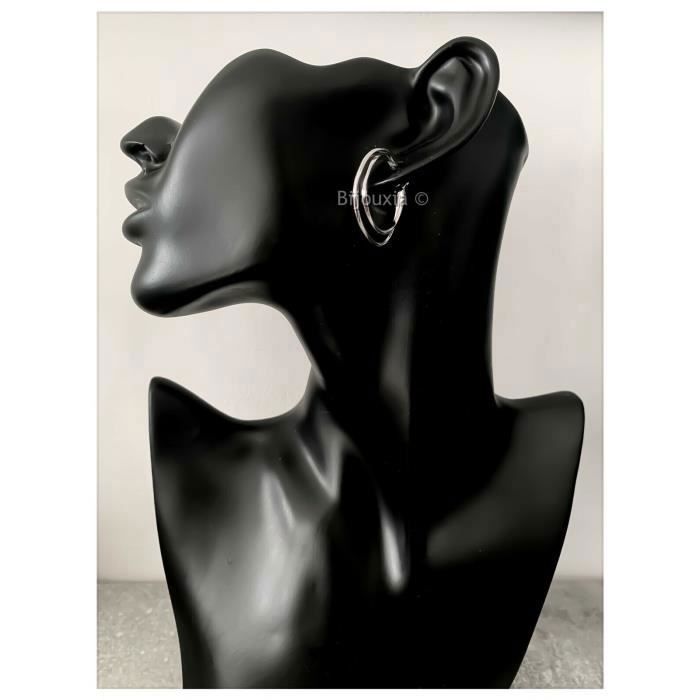 Boucles D'oreilles Créoles Striées - Argent Massif 925 Rhodié - 4 Cm - Neuf Avec étiquettes