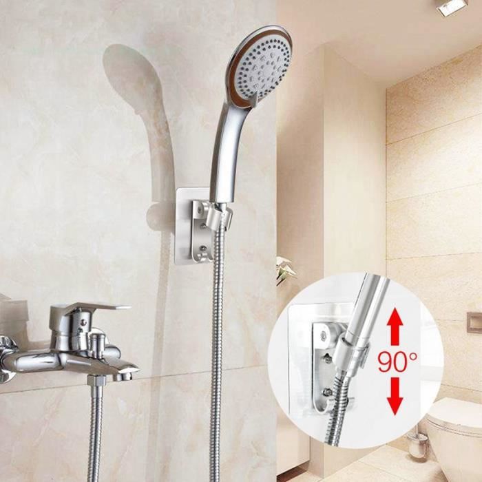 Support Mural Pour Pommeau De Douche Sans Perçage – Adhésif Puissant – Réglable à 45° – Couleur Argenté – Pour Salle De Bain, Hôtel