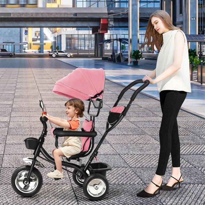 Tricycle Évolutif Enfant - Siège Réversible, Pare-Soleil, Pédales Amovibles - 3 Modes - Rouge - De 1 à 4 Ans