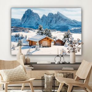 Tableau 'Chalet D'hiver En Montagne' - Impression Sur Toile 100x57 Cm, Décoration Murale Moderne
