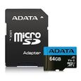 Carte mémoire flash ADATA 64GB Premier Micro SDXC avec adaptateur SD, Classe UHS-I 10 avec performance A1-0