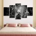 Décoration Murale Photoss 5 pièces forêt Animal Noir Blanc léopard sur Toile avec Cadre 100x50cm A1977-0