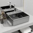 7384934© Design Rétro Scandinave Lavabo à poser, Vasque pour salle de bain, avec trou pour robinet 38x30x11,5 cm Céramique Argenté-0
