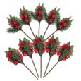 10pcs Simulation de Noël Berry Fleurs avec feuilles vertes Fruits fleur-plante artificielle - fleur sechee vase - coupe - fleur-0