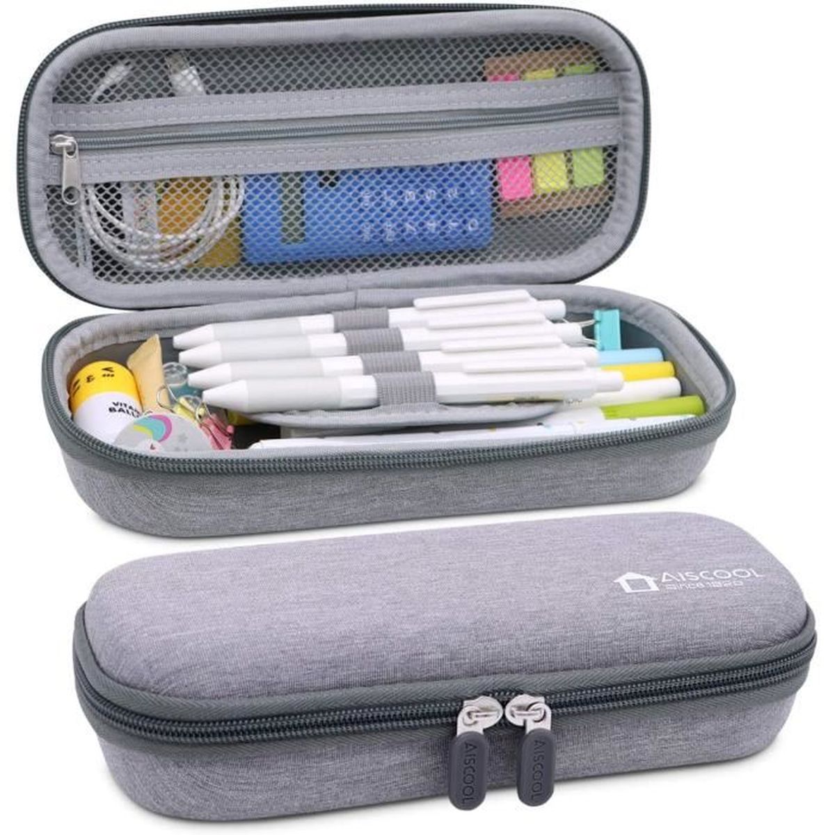 Aiscool Trousse rigide pour stylos et crayons Grande capacité 9.1 x 2.2 x 3.8 in gris 