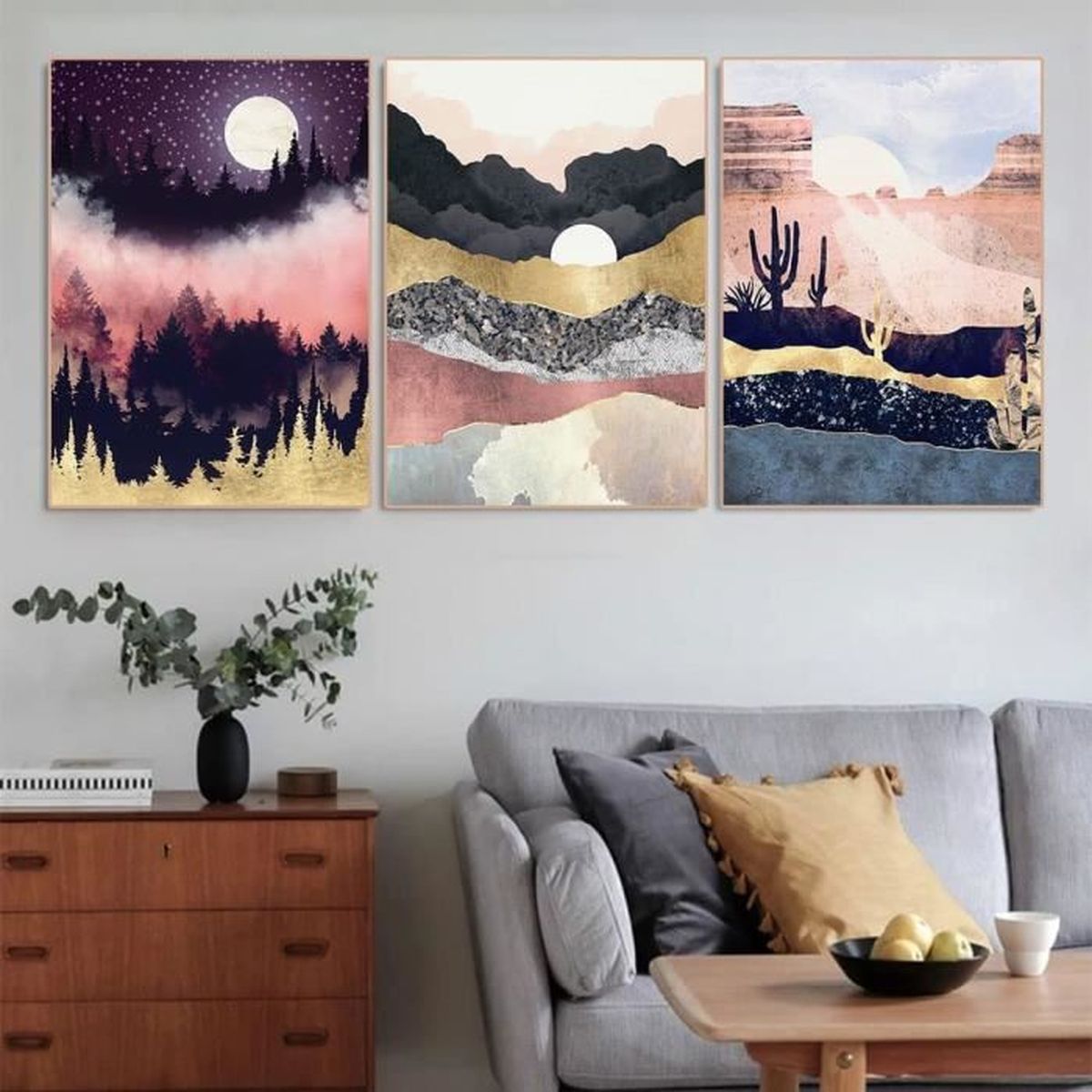 TROYSINC Lot de 3 posters Morandi, images géométriques abstraites, affiches d'art nordique, tableaux sur toile sans cadre, art mural moderne et simple ( style A, 40 x 50 cm