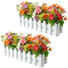 HANDEIU Fleurs Artificielles en Pot,2pcs Décoratives avec Clôture en Bois,Orchidées pour Balcon,Salon,Jardin