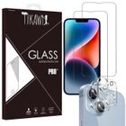 Tikawi x4 Verres trempés Iphone 14 (6.1') [2 Ecrans + 2 Caméras] Haute Résistance 9H Protection Avant + Arrière [Anti-traces] x4
