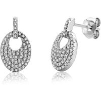 Miore Bijoux pour Femmes Clous d'Oreilles Cercles avec 114 Diamants paves 0.24 Ct Boucles d'Oreilles en Or Blanc 9 Carats / 3