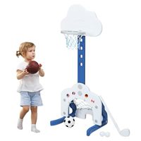 COSTWAY Panier de Basketball pour Enfant 3 en 1 : Jet Football et Golf, Hauteur Réglable(77-116cm) 2-7 Ans, Blanc
